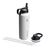 40 Oz Double Wall Vacuum Insulated Stainless Steel Water Bottle with Spout and Straw Lids, White