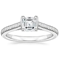 1 CT Asscher Cut Colorless Moissanite Engagement Ring, Wedding/Bridal Ring Set, Solitaire Halo Style, Solid Sterling Silver Vintage Antique Anniversary Promise Rings Gift for Her