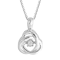 Natural Diamond Pendant Necklace Sterling Silver, Yellow Gold Plated Silver, or Rose Gold Plated Silver - Dancing Diamond Love Knot 18 Inch Chain