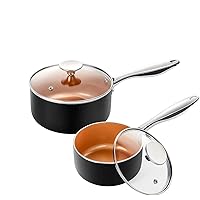 MICHELANGELO 1 Quart + 3 Quart Saucepan Set with Lid, Ultra Nonstick Coppper Sauce Pan with Lid, Small Pot with Lid, Ceramic Nonstick Saucepan 1 + 3 quart Set, Small Sauce Pot, Copper Pot 1+3 Qt, Cera