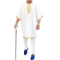African Traditional Clothing for Men Dashiki Embroidered Shirts and Ankara Pants 2 Piece Outfits Bazin Riche Outfits