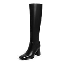 Modatope Knee High Boots Women Chunky Heel Square Toe Tall Boots for Women High Heel Side Zipper Long Boots