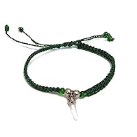 Clear Quartz Crystal Point Dangle Healing Gemstone Macramé Braided String Adjustable Pull Tie Bracelet - Handmade Jewelry Boho Accessories