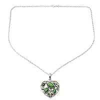 NOVICA Handmade .925 Sterling Silver Peridot Pendant Necklace Green Reconstituted Turquoise India Greenery Birthstone 'Green Jaipuri Heart'