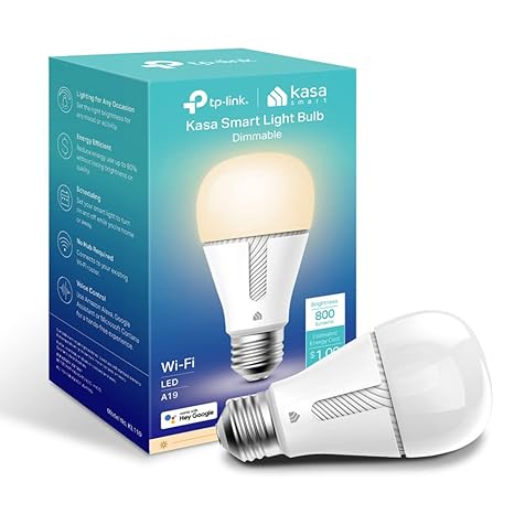 Kasa Smart Light Bulb KL110, LED Wi-Fi smart bulb works with Alexa and Google Home, A19 Dimmable, 2.4Ghz, No Hub Required, 800LM Soft White (2700K), 9W (60W Equivalent)