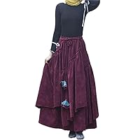 Spring Retro Women Corduroy Skirts Irregular Waist Cotton Pleated Skirt Autumn