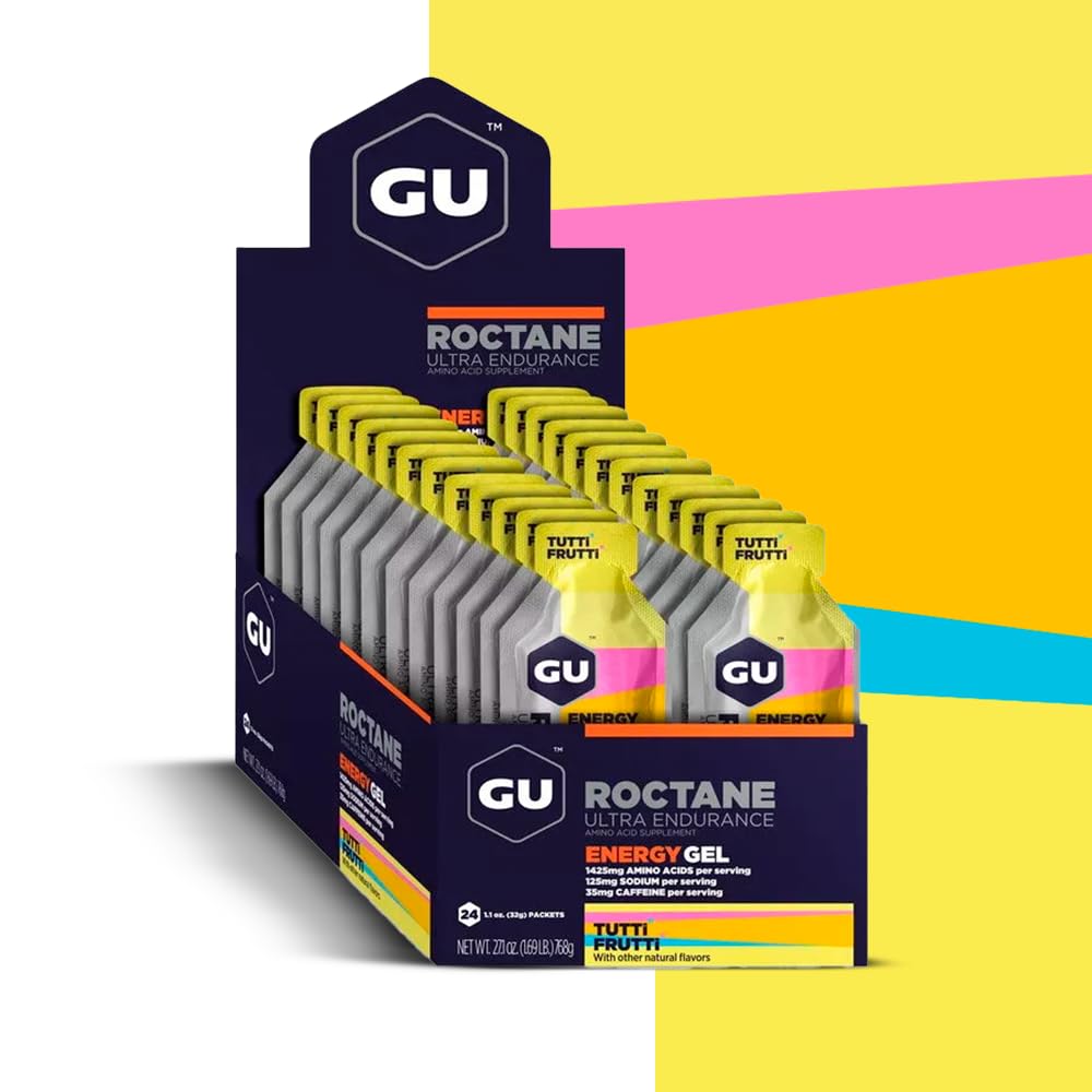GU Energy Roctane Ultra Endurance Energy Gel, Quick On-The-Go Sports Nutrition for Running and Cycling, Tutti Frutti (24 Packets)