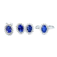 925 Sterling Silver 7X5 MM Oval Cut Natural Kyanite Gemstone January Birthstone Ring Earring Pendant Jewelry Set For Her Valentine's Gift