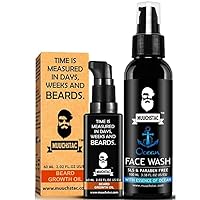 ROSEVILLA Muuchstac Men's Herbal Beard Growth Oil - 60ml & Refreshing Ocean Face Wash - Fights Acne & Pimple, Skin Whitening & Brightening - 100 ml, Sulphate & Paraben Free