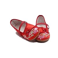 Girl's Chinese Buckle Embroidery Mary-Jane Shoes Kid's Cute Flat Shoe