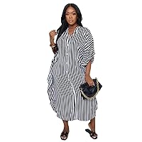 Fashionable Casual Striped Shirt Dress Loose Thin Long Sleeve Shirt for Women