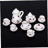 Mini Tea Cups, 15pcs/Set Miniatures Dollhouse Porcelain Tea Set, Ladybug Printed Dining Ware Dollhouse Kitchen Accessories for Kids Christmas