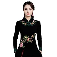 Traditional Chinese Clothing Women Cheongsam Top Embroidery Collar Cotton Shirt Blouse Ladies Tops