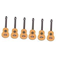 6 Pcs Guitar Props Mini Instrument Mini Wooden Guitar Ukulele Photo Prop Guitar Instrument Model Mini House Guitar Mini Bass Guitar Table Miniature Small Pine Wood Handcrafted Gift