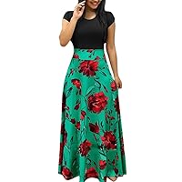 Short Sleeve Dress Womens Dressy Ethnic Printed Trendy Large Size Maxi Ladies Round Neck Floral Printting Trendy Dresses