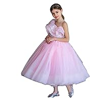 ZHengquan A Line Flower Girl Dresses Children One Shoulder Tulle Dresses Ankle Length Ball Gown