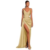 Eightale Satin Strapless V-Neck Long Prom Dress Tight Ruched Formal Party Dress