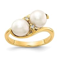 14k Yellow Gold Polished Prong set 6mm Freshwater Cultured Pearl Diamond Ring Size 5.00 Jewelry for Women