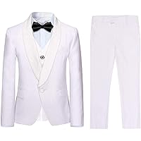 Boys Formal 3 Pieces Blazer Slim Fit Suits Tuxedo Jacquard Shawl Lapel Jacket Vest Pants Prom Party Wedding