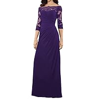 Mother of The Bride Dresses Long Evening Formal Dress Lace Applique 3/4 Sleeve Off Shoulder