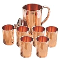 PARIJAT HANDICRAFT Smooth Finished Water Pitcher with 6 Glasses Capacity 10 Ounce with 1 Jugs Capacity 54 Ounce Set for Storing Drinking Water