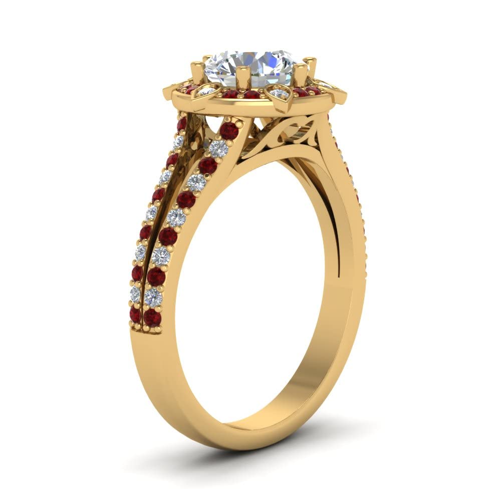 55Carat Choose Your Gemstone Flower Design Halo Diamond CZ Engagement Ring yellow gold plated Round Shape Halo Engagement Rings Minimal Modern Design Birthday Gift Wedding Gift US Size 4 to 12