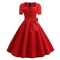 1950 Women Dress Audrey Hepburn 50's 60's Party Costume Gown Cocktail Dress Flared A-Line Casual Tea Dress with Belt