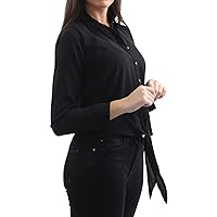 Ladies Fancy Long Sleeve Collared Blouse Top Womens Tie Up Knot Button Shirt Top US 2-10