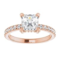 18K Solid Rose Gold Handmade Engagement Ring 1.00 CT Asscher Cut Moissanite Diamond Solitaire Wedding/Bridal Ring for Woman/Her Classic Rings