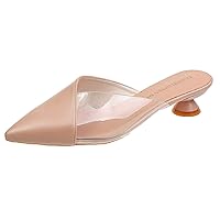 Comfortable Low Heel Mules Closed Pointed Toe Slip On Pumps Soft Synthetic Leather Dress Shoes Casual Daily Wear