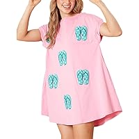 Women's Summer Casual Loose Short Sleeve Shirt Dress Sparkling Sequin Graphic Midi Beach Dress