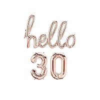 Hello 30 Banner Foil Balloons, 32inch Rose Gold one-piece Letter Mylar Balloonss for Thirty Birthday Celebration Party Decor