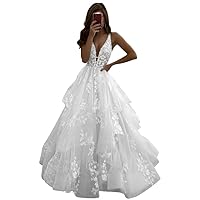 Tsbridal Lace Wedding Dress for Women Off The Shoulder Tulle A Line Long Beach Bride Dresses