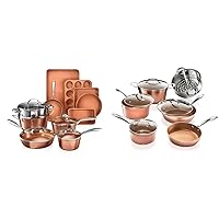 Gotham Steel Hammered Copper Collection – 15 Piece Premium Cookware & Bakeware Set & Hammered Collection Pots and Pans 10 Piece Premium Ceramic Cookware Set