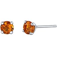 Peora Solid 14K Gold 4mm Round Citrine Solitaire Stud Earrings for Women, Hypoallergenic 0.50 Carat total AAA Grade, November Birthstone, Friction Backs