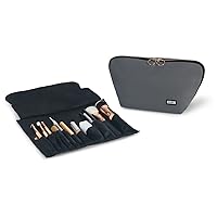 KUSSHI Washable Travel Makeup & Cosmetic Signature Bag with Snap-In Brush Organizer (Steel Grey/Purple)