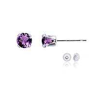 Solid 10K Gold Yellow, White or Rose Gold 5mm Round Genuine Gemstone Birthstone Stud Earrings