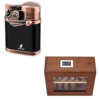 Cigar Lighter 4 Jet Flame with Cigar Holder & XIFEI Humidor Cigar Display Box