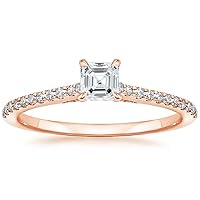 14K Solid Rose Gold Handmade Engagement Ring 1 CT Asscher Cut Moissanite Diamond Solitaire Wedding/Bridal Rings Set for Women Gift/Her Propose Ring