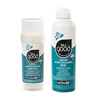 All Good Sport Face & Body Sunscreen - UVA/UVB Broad Spectrum, Water Resistant, Coral Reef Friendly - 30 SPF Sunscreen Spray & 50 SPF Butter Stick