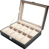 Watch Box Watch Box PU Leatherette 10 Watch Display Box Case With Glass Top Watch Organizer Collection (Color : Black Size : 25 20 8cm)