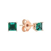 Rose Gold Plated 925 Silver 0.54 Ct Princess Cut Diamond Stud Earring, Emerald Diamond Solitaire Earrings, Minimalist Stud Earrings, Gemstone Earrings.