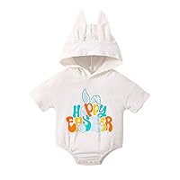 Newborn Infant Baby Girls Boys Easter Outfit Rabbit Ear Hooded Sweatshirt Romper Bunny Letter French Baby