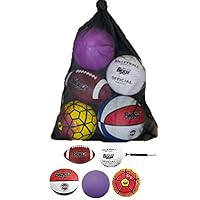 Bag of Sport Balls – Basketball, Soccer Ball, Football, Volleyball, Playground Ball, and Pump