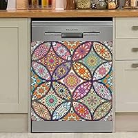 Bohemian Floral Pattern Kitchen Dishwasher Magnet Sticker,Retro Refrigerator Cabinet Cover Wallpaper,Electrical Appliances Scratch Film 23x26INCH(Style1)