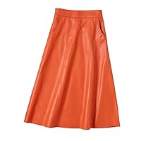 Women A-Line Leather Skirt Spring Women Pocket Maxi Leather Skirt