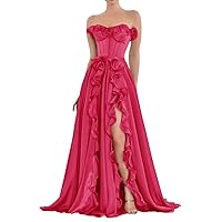 Tsbridal Women's Chiffon Prom Dresses A Line Long with Slit Ruffle Formal Party Gowns