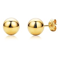14K Real Yellow Gold Ball Stud Earrings