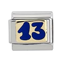 Stainless Steel 18k Gold Lucky Number 13 Charm for Italian Charm Bracelets Blue enamel