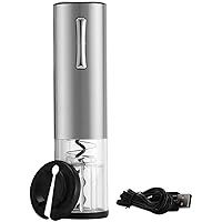 Electric Wine Bottle Opener Electric Wine Opener Rechargeable Automatic Corkscrew Electric Wine Opener Bar with Foil Cutt er Bottle Party USB Rechargeable Home-Silver